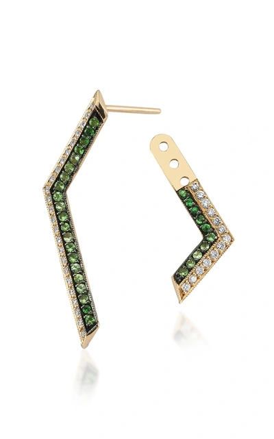 Shop Tullia Women's Dancing Leaves 14k Gold; Emerald And Diamond Earrings In Green
