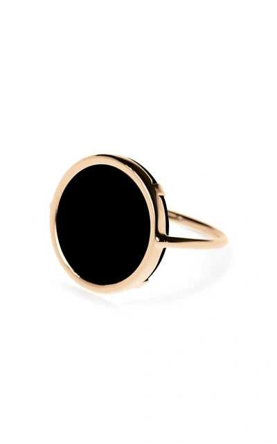 Shop Ginette Ny Women's 18r Rose Gold Onyx Disc Ring In Black