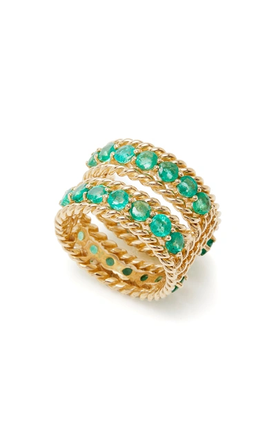 The Last Line Emerald Two-row Twist Ring In Green
