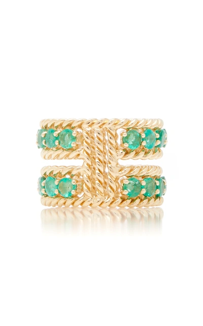 The Last Line Emerald Two-row Twist Ring In Green