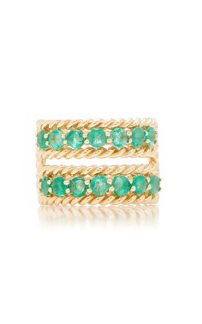 The Last Line Emerald Two-row Twist Ring In Green