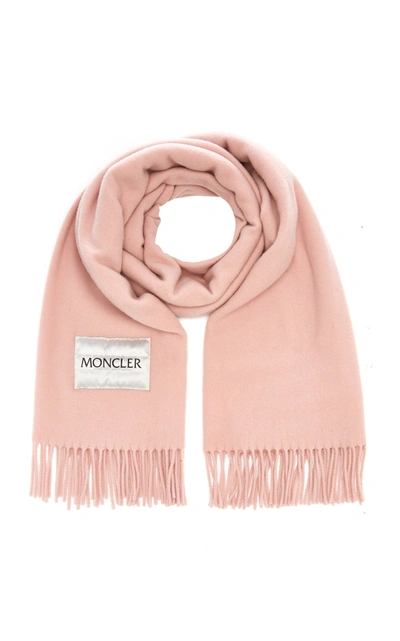 Shop Moncler Women's Fringed Wool Scarf In Light Pink,pink