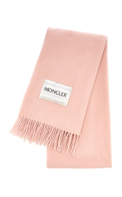 Shop Moncler Women's Fringed Wool Scarf In Light Pink,pink