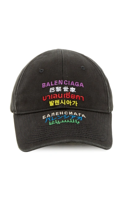 Shop Balenciaga Women's Embroidered Multilingual Baseball Cap In Black,white