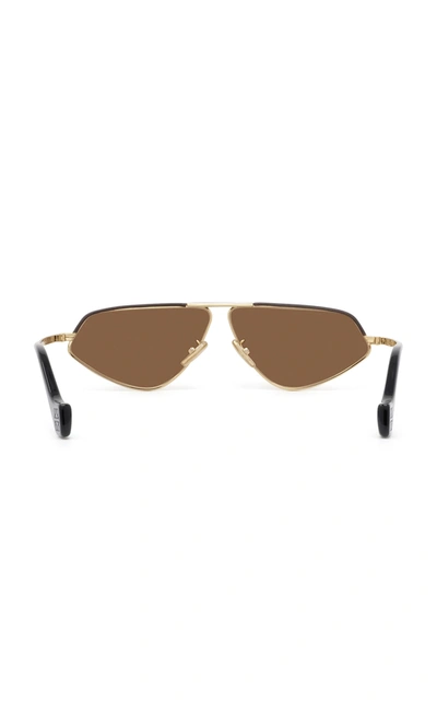 Shop Loewe Aviator-style Leather-trimmed Metal Sunglasses In Brown