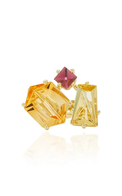 Shop Misui Women's One-of-a-kind 18k Gold; Citrine And Beryl Ring In Orange