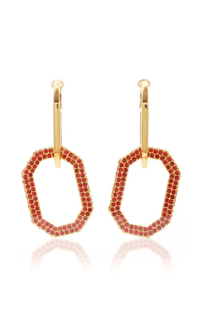 Shop Oscar De La Renta Gold-tone And Pavé Crystal Earrings In Red