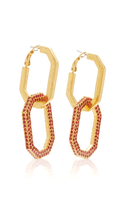Shop Oscar De La Renta Gold-tone And Pavé Crystal Earrings In Red