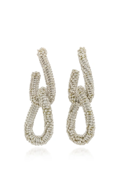 Shop Oscar De La Renta Crystal-embellished Chain-link Drop Earrings In Silver