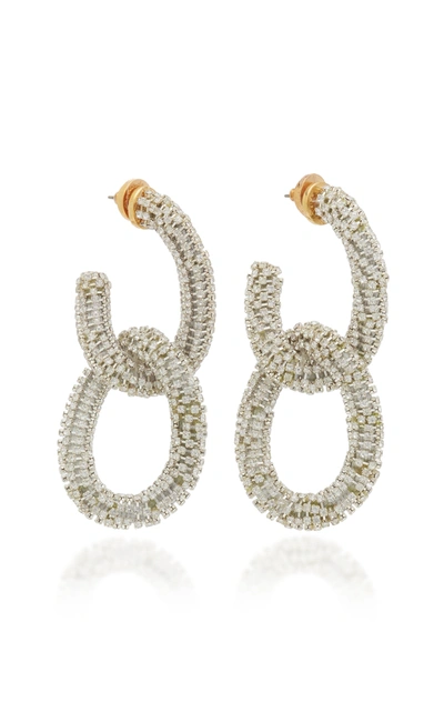 Shop Oscar De La Renta Crystal-embellished Chain-link Drop Earrings In Silver