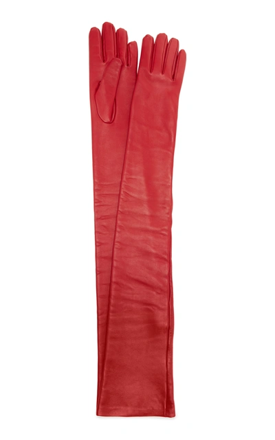 Shop Valentino Garavani Long Leather Gloves In Red