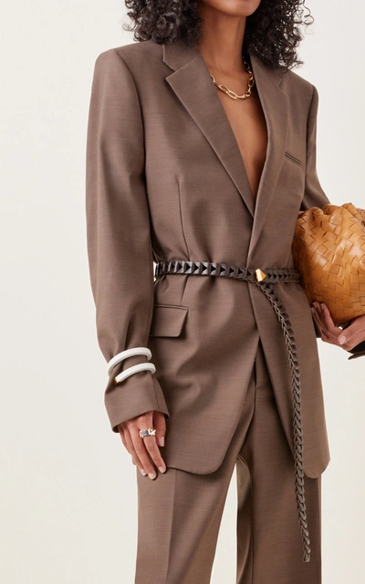 Shop Bottega Veneta Women's Braided Leather Belt In Brown