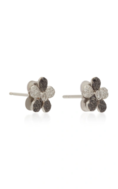 Shop Colette Jewelry Women's Small Flower 18k White And Black Gold Stud Earrings