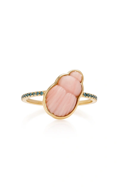 Shop Lito Women's 14k Gold Pink Opal Scarab And Blue Diamond Ring