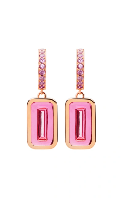 Shop Alina Abegg Pfefferminz Rubellite Sapphire 14k Rose Gold Hoop Earrings In Pink