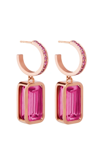 Shop Alina Abegg Pfefferminz Rubellite Sapphire 14k Rose Gold Hoop Earrings In Pink