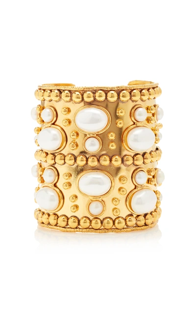 Shop Sylvia Toledano Manchette And Wonder Byzance Gold-plated And Pearl Wide Cuff In White