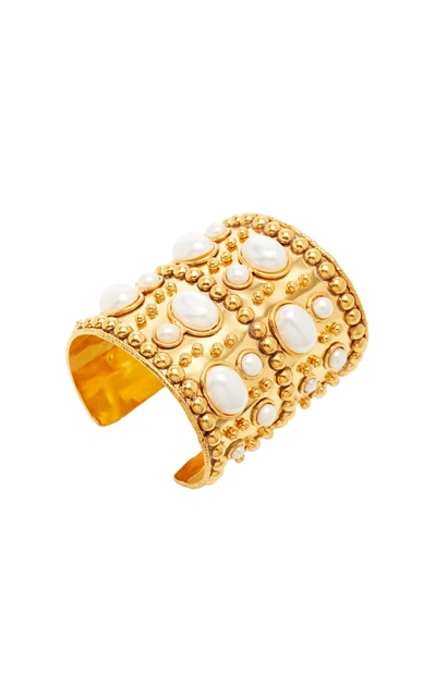 Shop Sylvia Toledano Manchette And Wonder Byzance Gold-plated And Pearl Wide Cuff In White