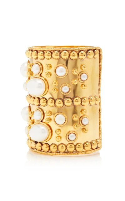 Shop Sylvia Toledano Manchette And Wonder Byzance Gold-plated And Pearl Wide Cuff In White