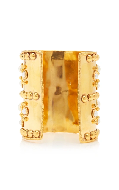 Shop Sylvia Toledano Manchette And Wonder Byzance Gold-plated And Pearl Wide Cuff In White