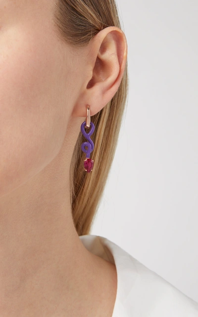 Shop Bea Bongiasca Women's Asymmetrical Vine Baby Hoops In Purple