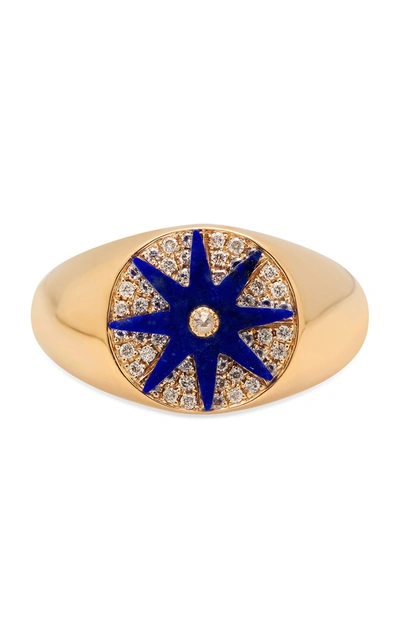 Shop Colette Jewelry Women's Classic 18k Yellow-gold; Lapis And Diamond Signet Ring In Blue