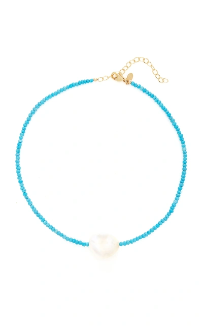Shop Joie Digiovanni Gold-filled; Turquoise And Pearl Necklace In Blue