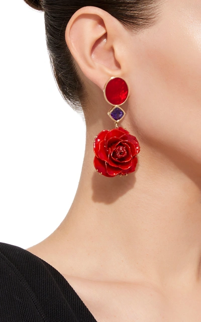 Shop Bahina Women's M'o Exclusive: One-of-a-kind Real Rose Earrings In Red