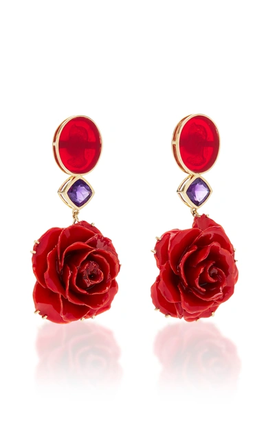 Shop Bahina Women's M'o Exclusive: One-of-a-kind Real Rose Earrings In Red