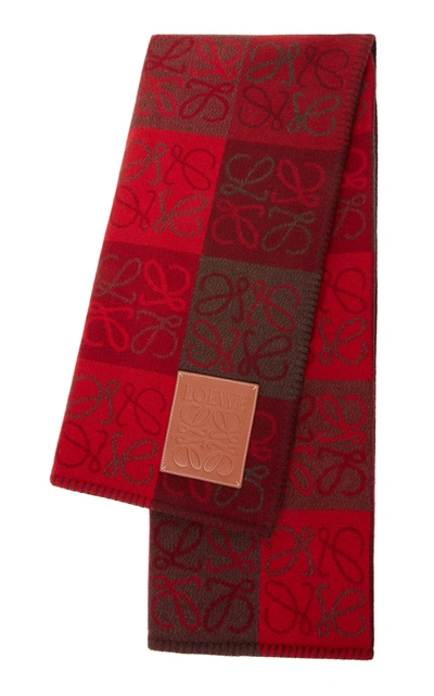 Shop Loewe Intarsia Checked Wool Scarf In Red
