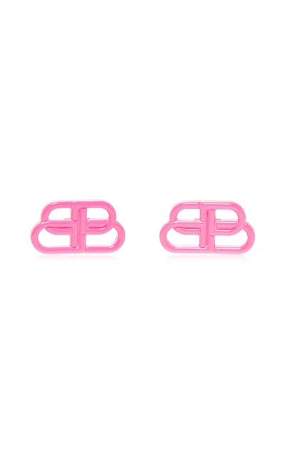 Shop Balenciaga Women's Bb Enameled Brass Earrings In Pink