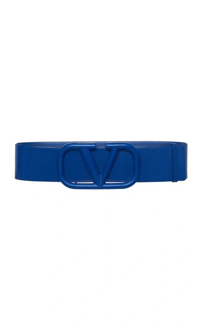 Shop Valentino Garavani Vlogo Leather Waist Belt In Navy