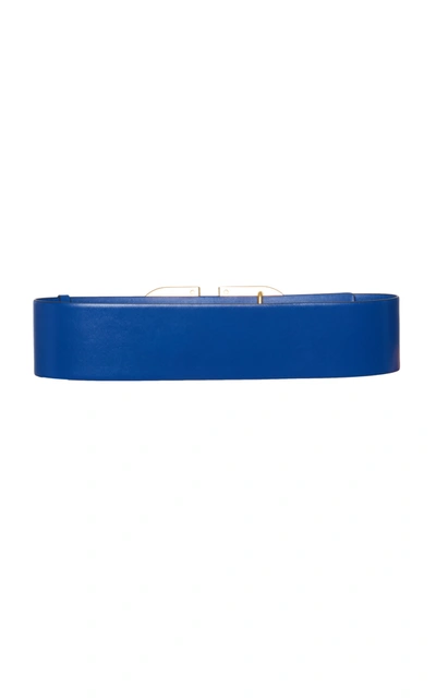 Shop Valentino Garavani Vlogo Leather Waist Belt In Navy