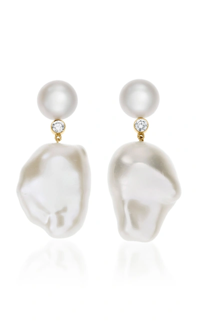 Shop Sophie Bille Brahe Venus Diamant 14k Gold; Pearl And Diamond Earrings In White