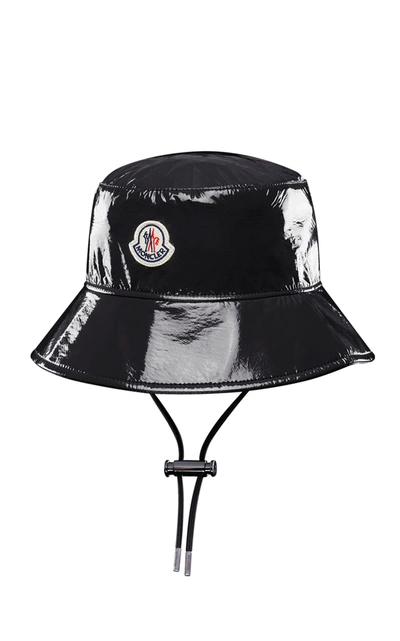 Shop Moncler Patent Leather Bucket Hat In Black