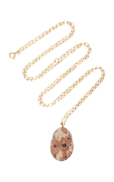 Shop Cvc Stones Tigresse 18k Gold Stone And Ruby Necklace In Brown