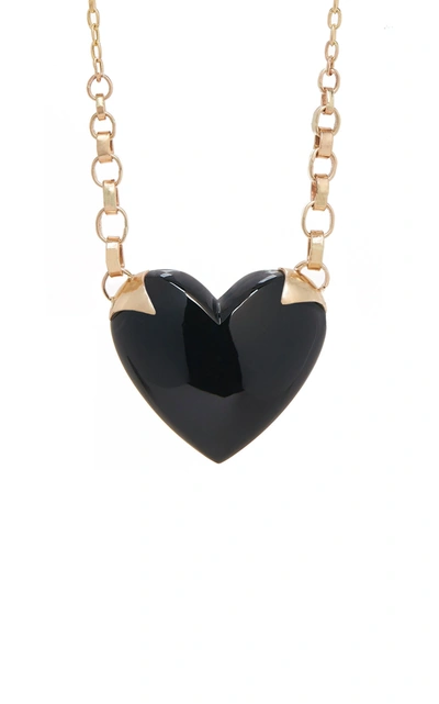 Shop Rachel Quinn Shackled Heart 14k Gold And Onyx Necklace In Black