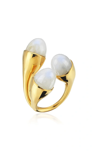Shop Evren Kayar Women's Celestial Trio 18k Yellow Gold Moonstone Ring In White