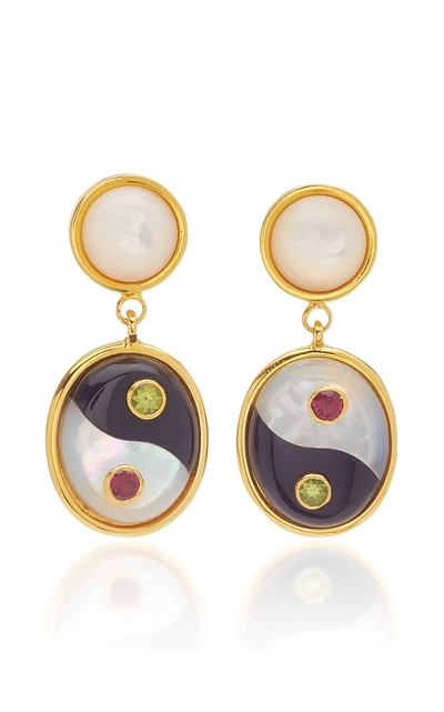 Shop Lizzie Fortunato Yin-yang Gold-plated Brass And Stone Earrings In Black/white