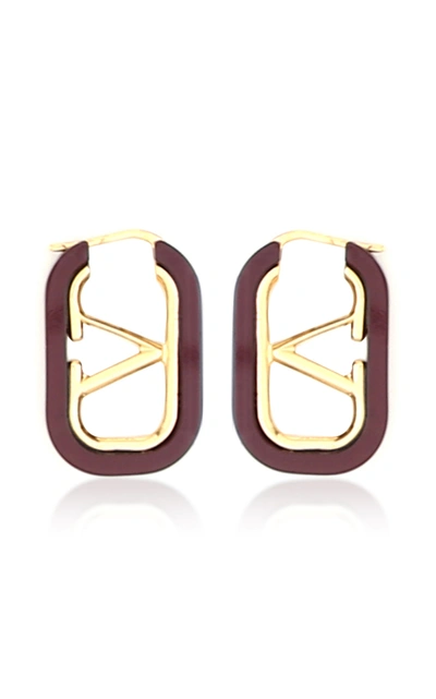 Shop Valentino Garavani Vlogo Enameled Gold-tone Earrings In Burgundy