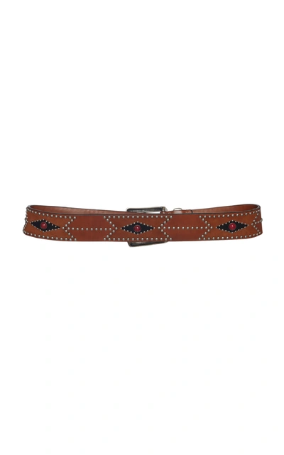 Shop Etro Studded Printed Leather Belt In Brown