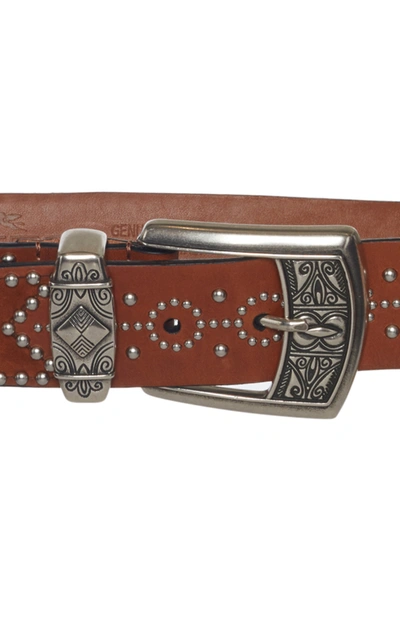 Shop Etro Studded Printed Leather Belt In Brown