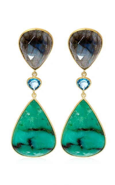 Shop Bahina Women's Chrysoprase; Topaz; Labradorite 18k Yellow Gold Earrings In Green