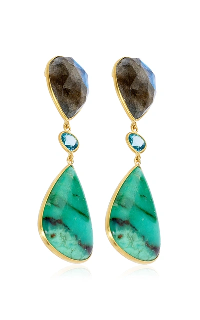 Shop Bahina Women's Chrysoprase; Topaz; Labradorite 18k Yellow Gold Earrings In Green