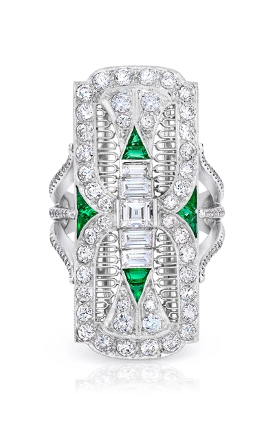 Shop Mindi Mond Women's Diamond; Emerald Platinum Filigree Dinner Ring In Green