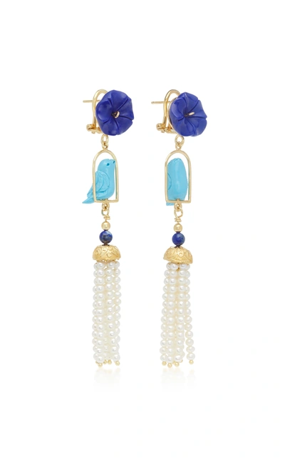 Shop Of Rare Origin Women's Swingers 18k Yellow Gold Vermeil; Lapis; Turquoise And Pearl Earrings In Blue