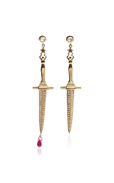 Shop Pamela Love Women's Dagger 18kt Yellow-gold; White And Champagne Diamond Earrings