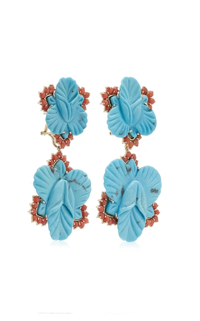 Shop Casa Castro Women's Orchid 18k Yellow Gold Turquoise; Coral Earrings In Blue