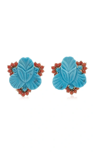 Shop Casa Castro Women's Orchid 18k Yellow Gold Turquoise; Coral Earrings In Blue