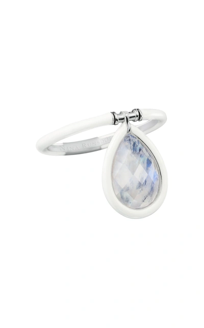 Shop Nina Runsdorf Women's The Artist 18k White Gold; Moonstone And White Enamel Medium Ring